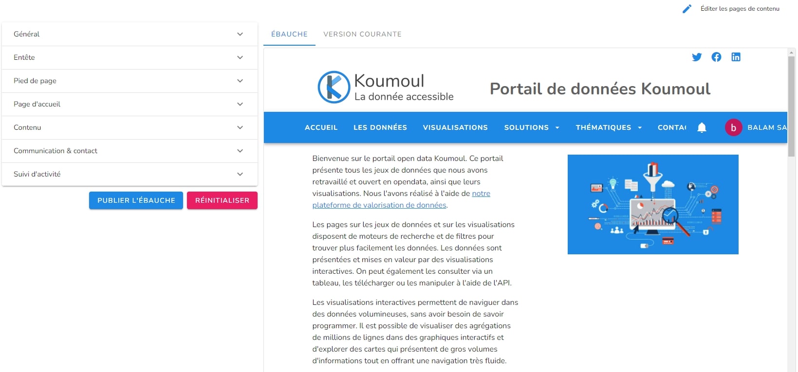 screenshot of a portail configuration edition