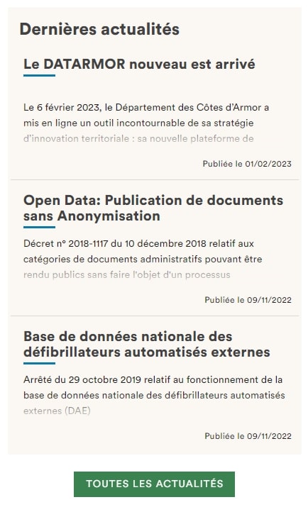 Fil d'actualités en page d'accueil